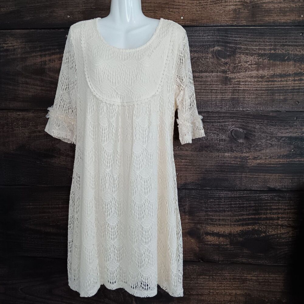 Cottage Core Lace Embroidered  Sz L Dress Prairie  Coquette Granny Core Western